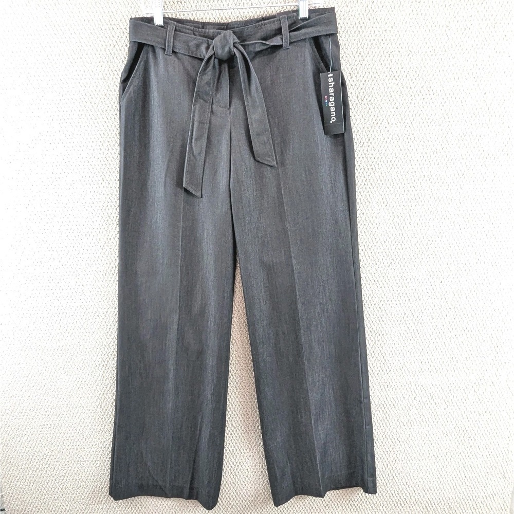NWT Sharagano Wide Leg Belt Career Pants Sz 10 Gray Pockets Professional Trouser
